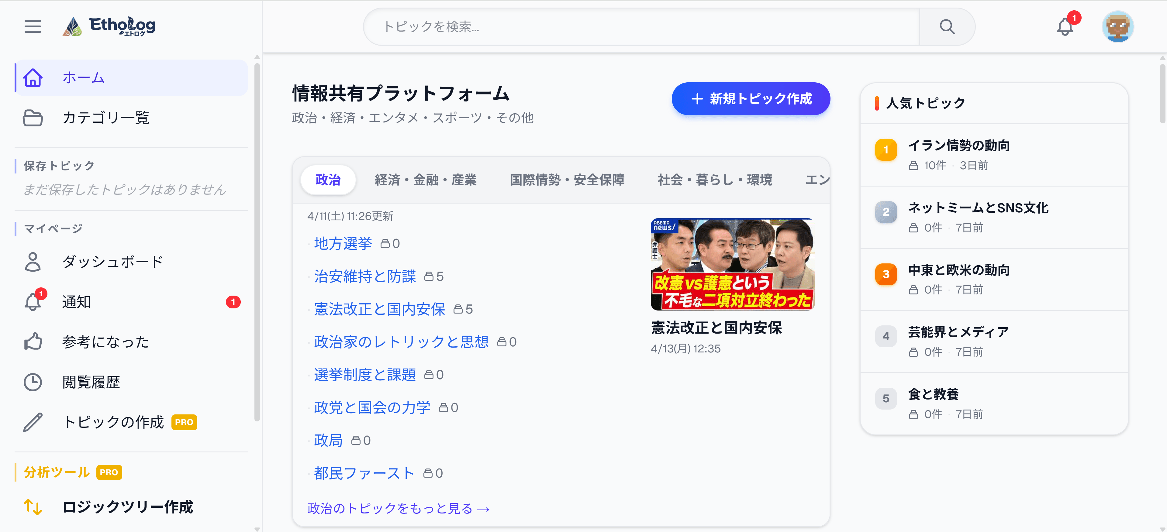 EthoLog トップページ — トピック一覧